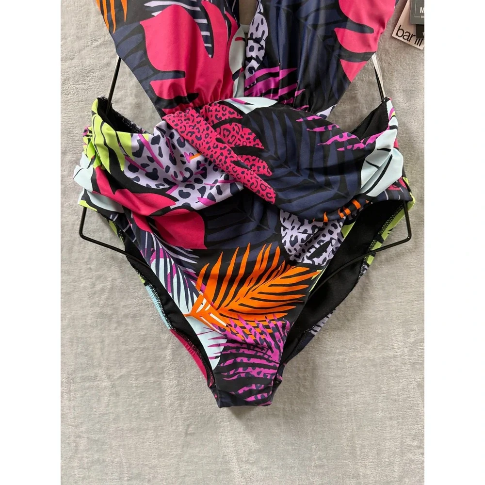 Bar III Womens Tropical Leopard Print Monokini Swimsuit Multicolor Sz XL NWT $94
